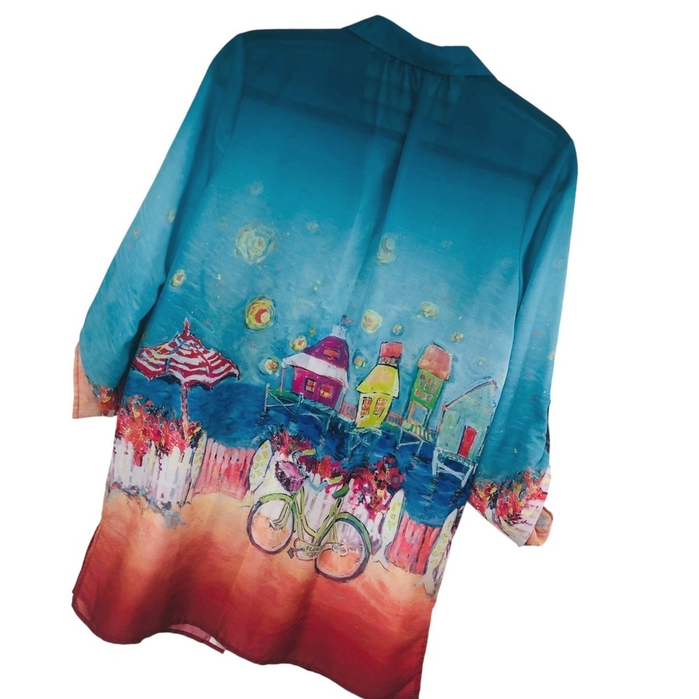 Leoma Lovegrove Button Up Shirt‎ Dress Womens S Florida Girl Signed Bike Beach